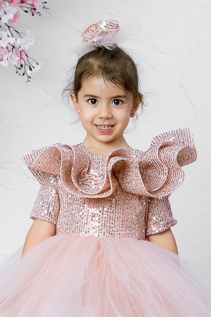 DENIZ - Powder Sequin Exlusive Girl Dress With Hair Accessory