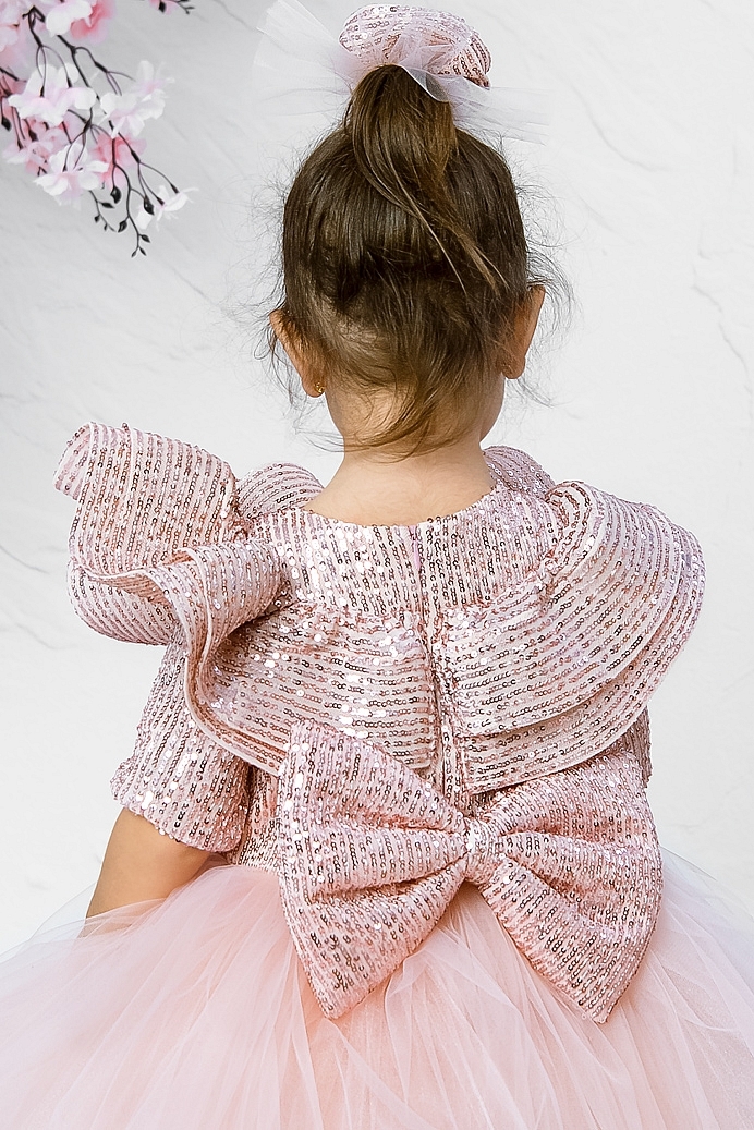 DENIZ - Powder Sequin Exlusive Girl Dress With Hair Accessory