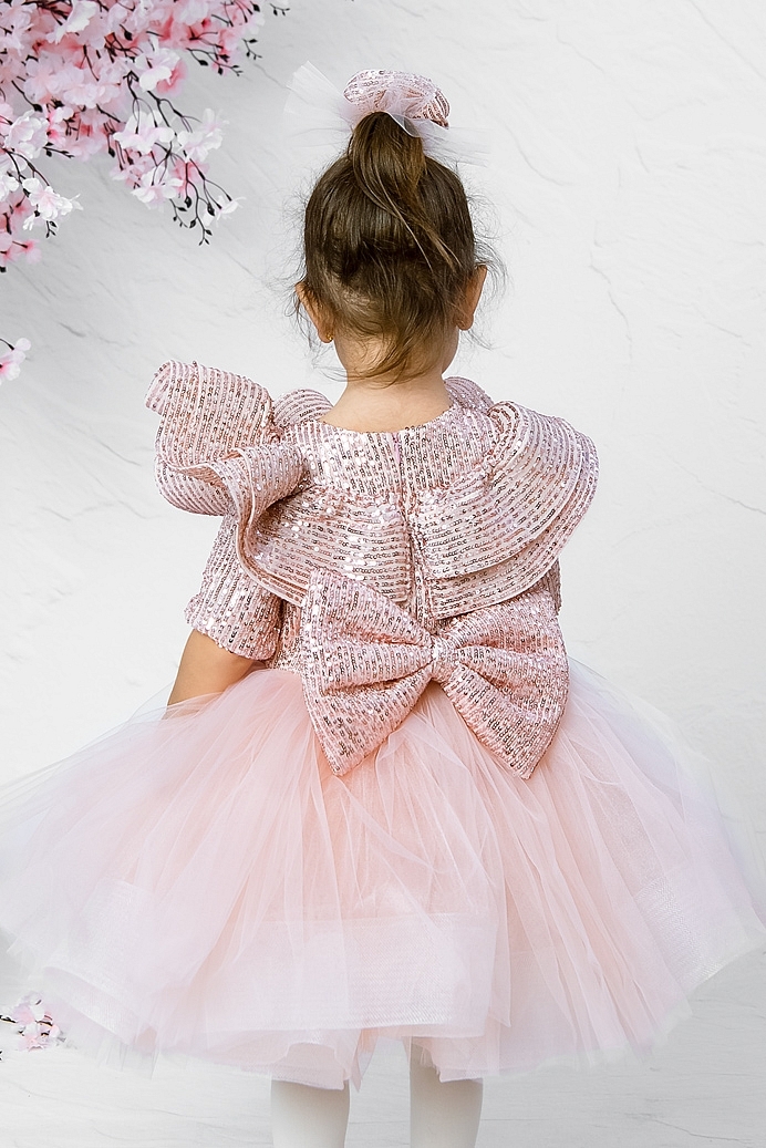 DENIZ - Powder Sequin Exlusive Girl Dress With Hair Accessory