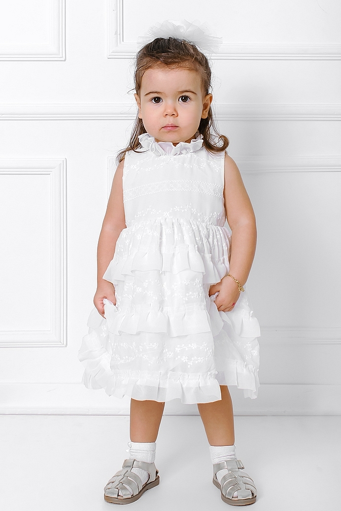 Derin - White Baby Girl Dress With Hair Accessory