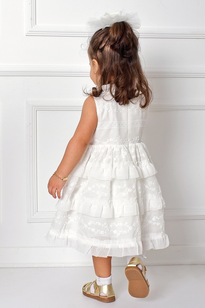 Derin - White Mini Baby Girl Dress With Hair Accessory