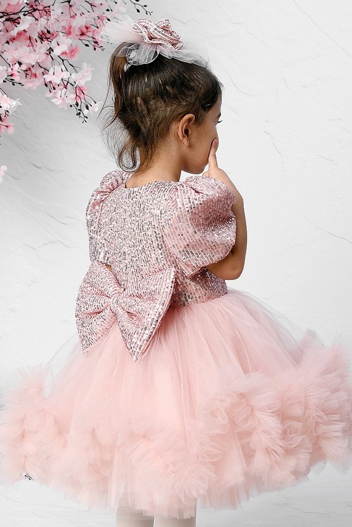 DERYA - Powder Sequin Exlusive Baby Girl Dress With Hair Accessory