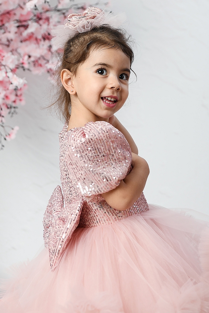 DERYA - Powder Sequin Exlusive Girl Dress With Hair Accessory