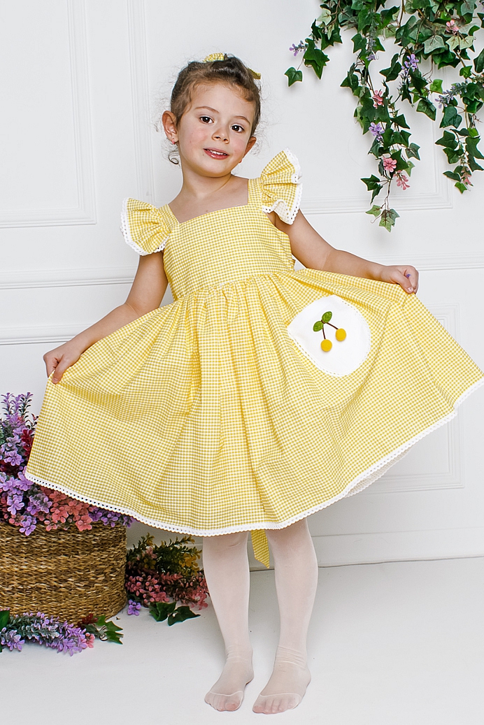 FUNDA - Yellow Cherry Baby Girl Dress With Hair Accessory