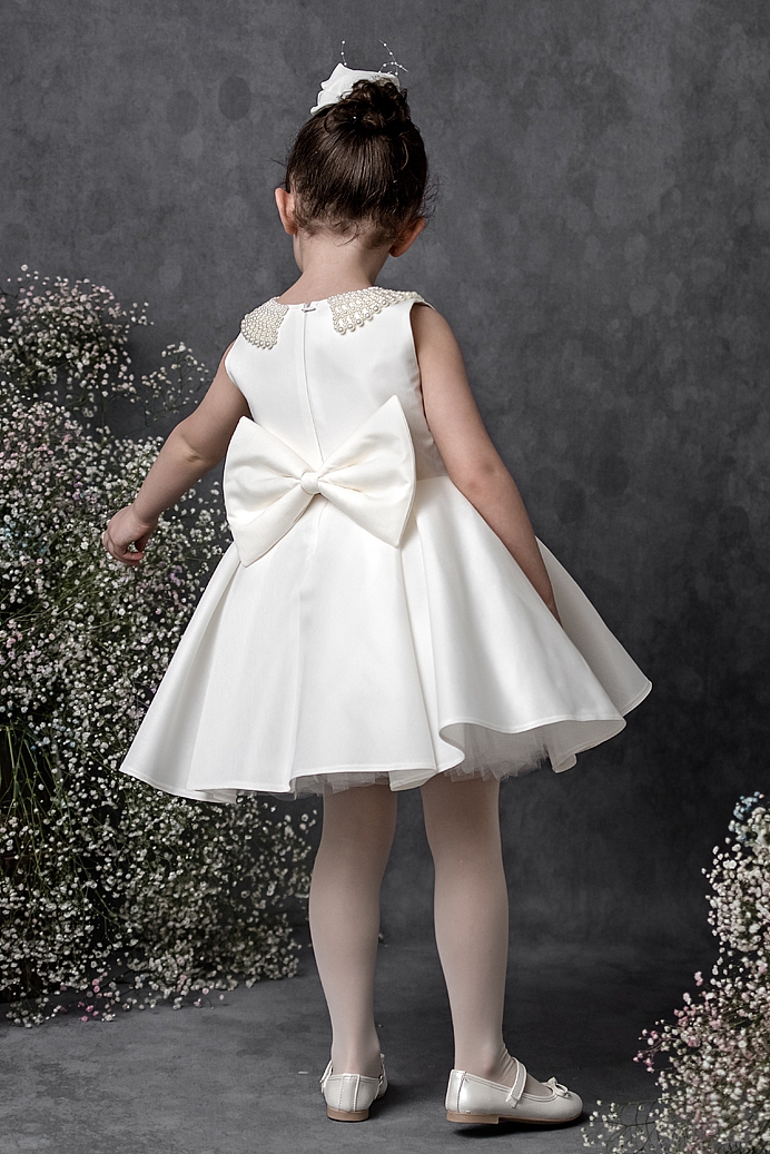 GULER- Girl Pearl Collar Exlusive Dress With Hair Accessory