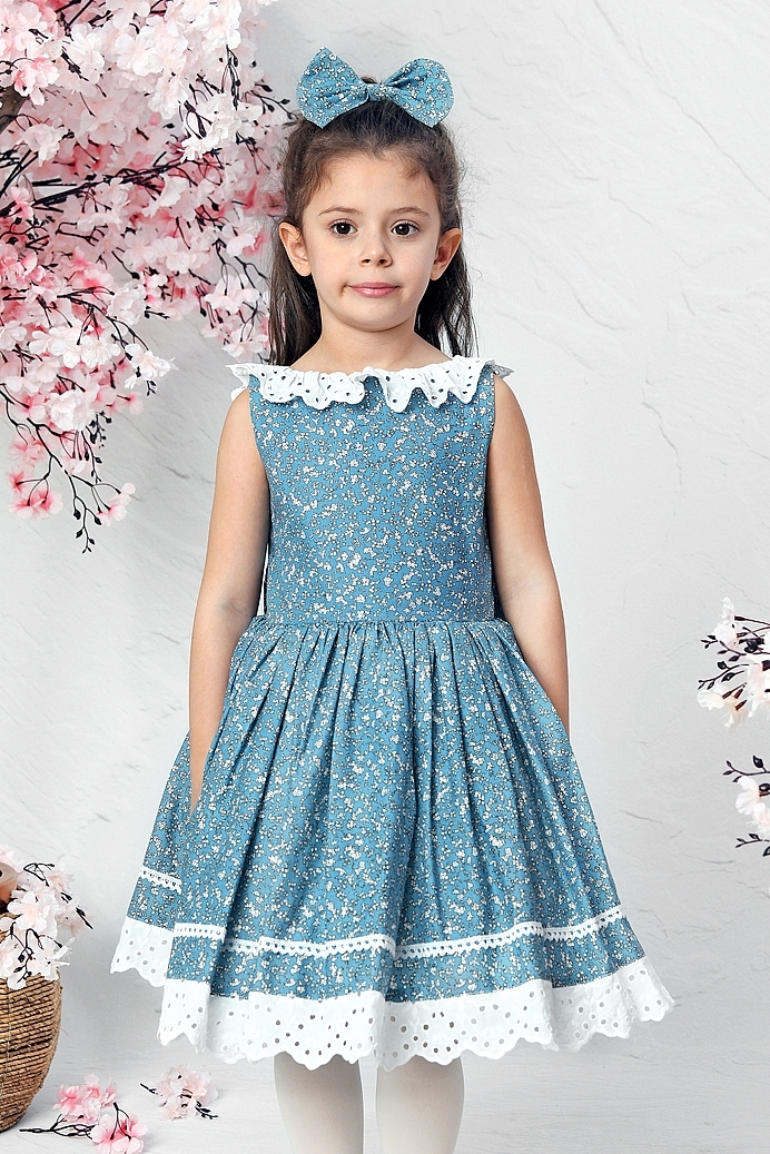 HILAL - Blue Flower Baby Girl Dress With Hair Accessory