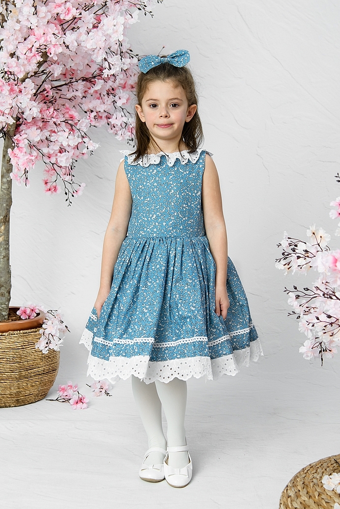 HILAL - Blue Flower Baby Girl Dress With Hair Accessory