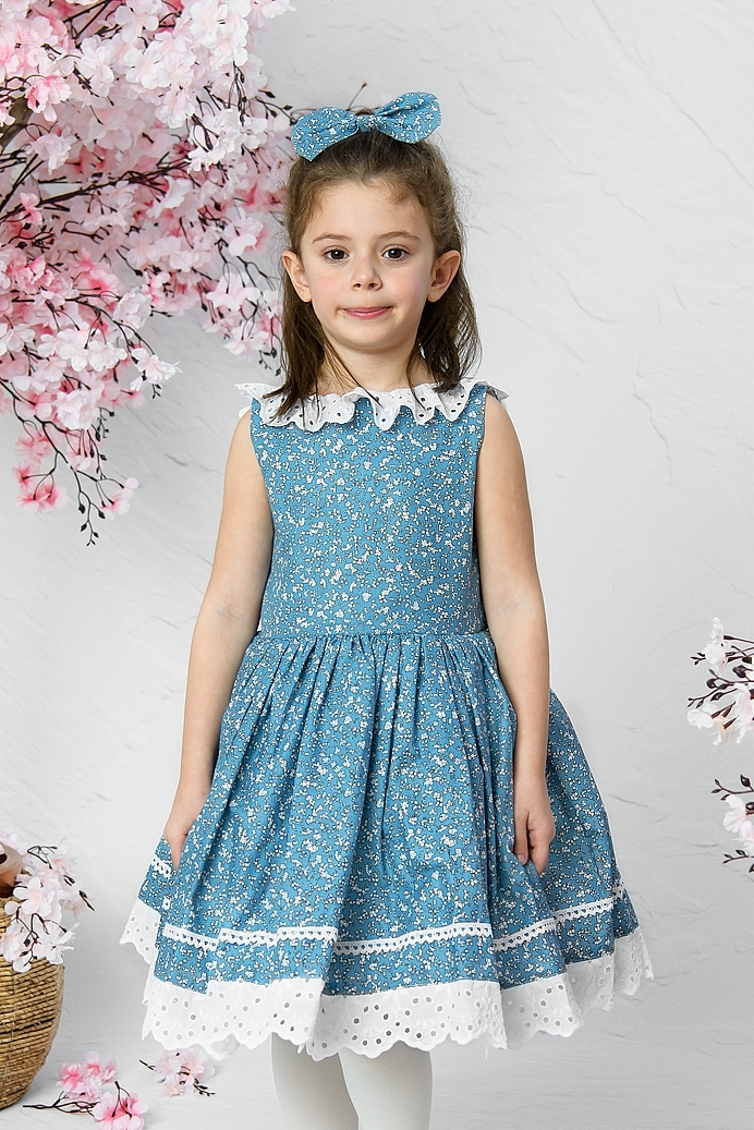 HILAL - Blue Flower Girl Dress With Hair Accessory