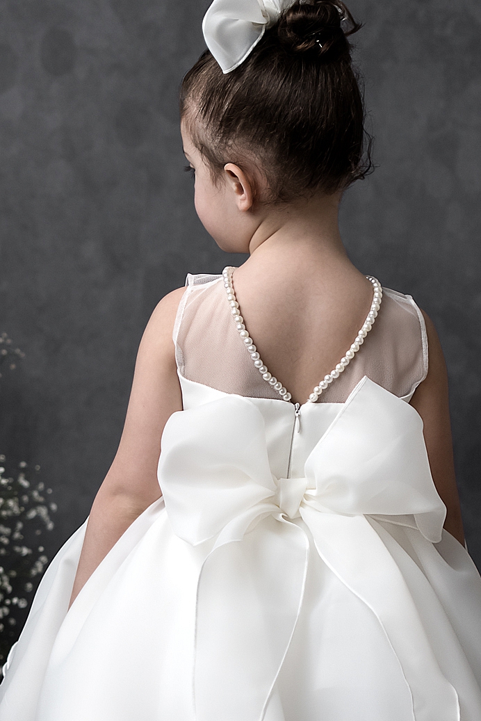 LIDYA - Girl Pearl Collar Soft White Exlusive Dress With Hair Accessory