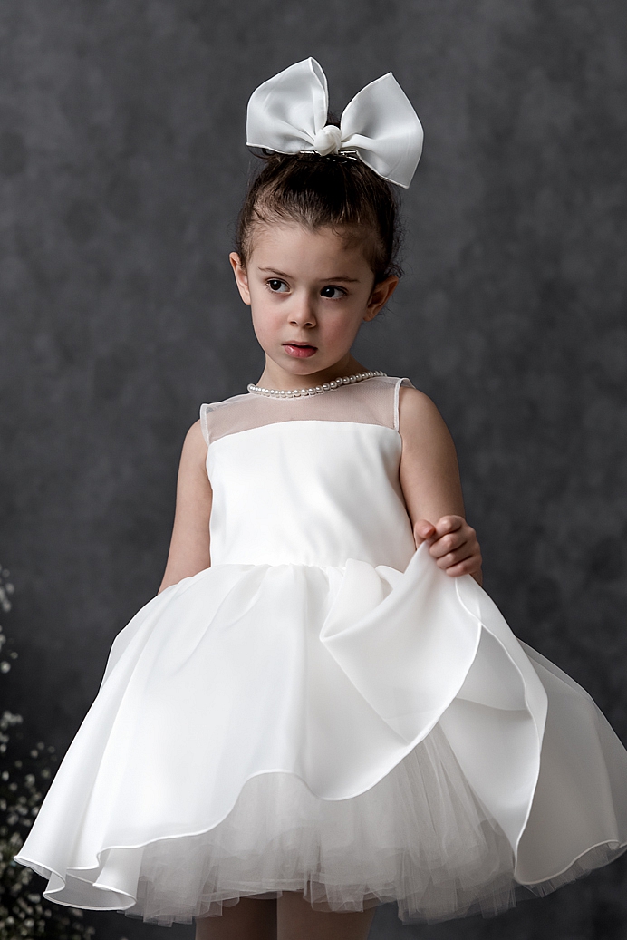 LIDYA - Girl Pearl Collar Soft White Exlusive Dress With Hair Accessory