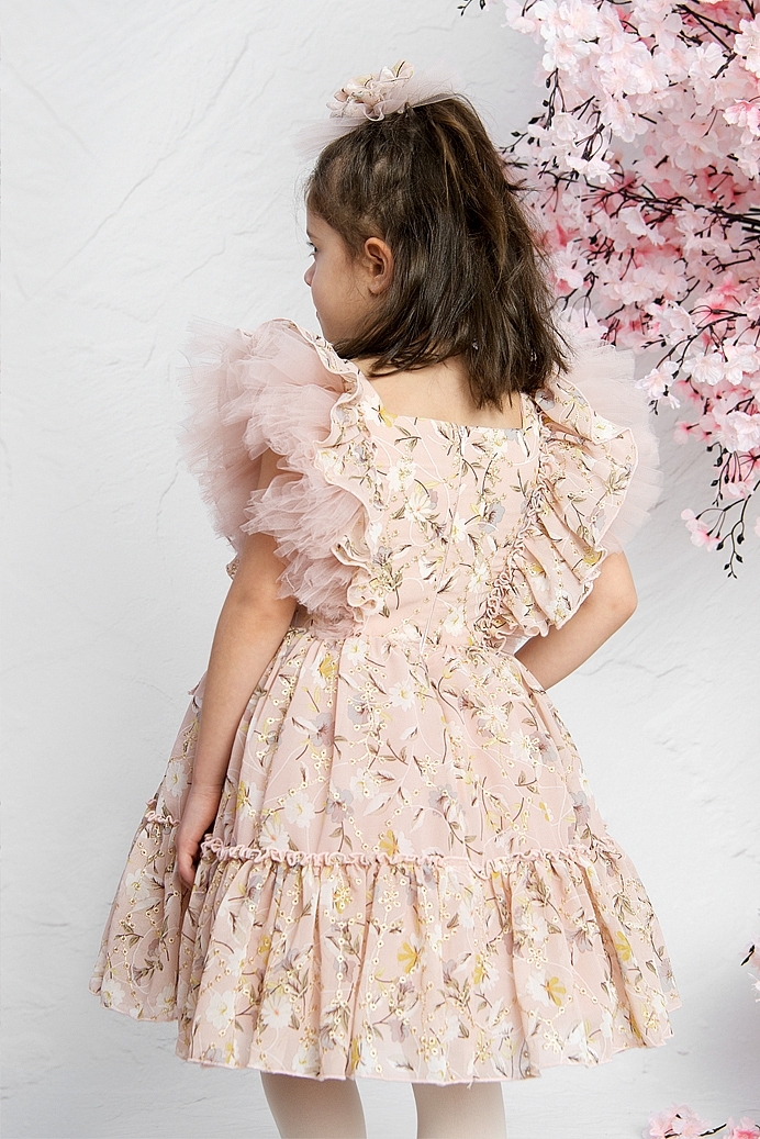 MINA - Powder Flowers Exlusive Girl Dress With Hair Accessory