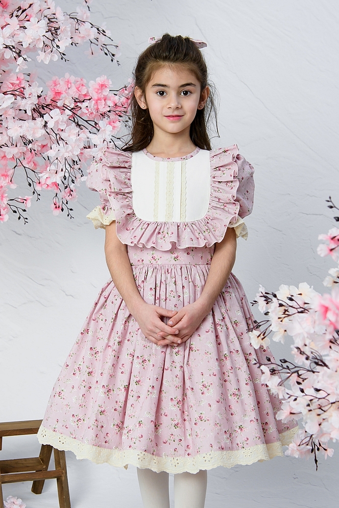 NISAN - Pink Flower Baby Girl Dress With Hair Accessory