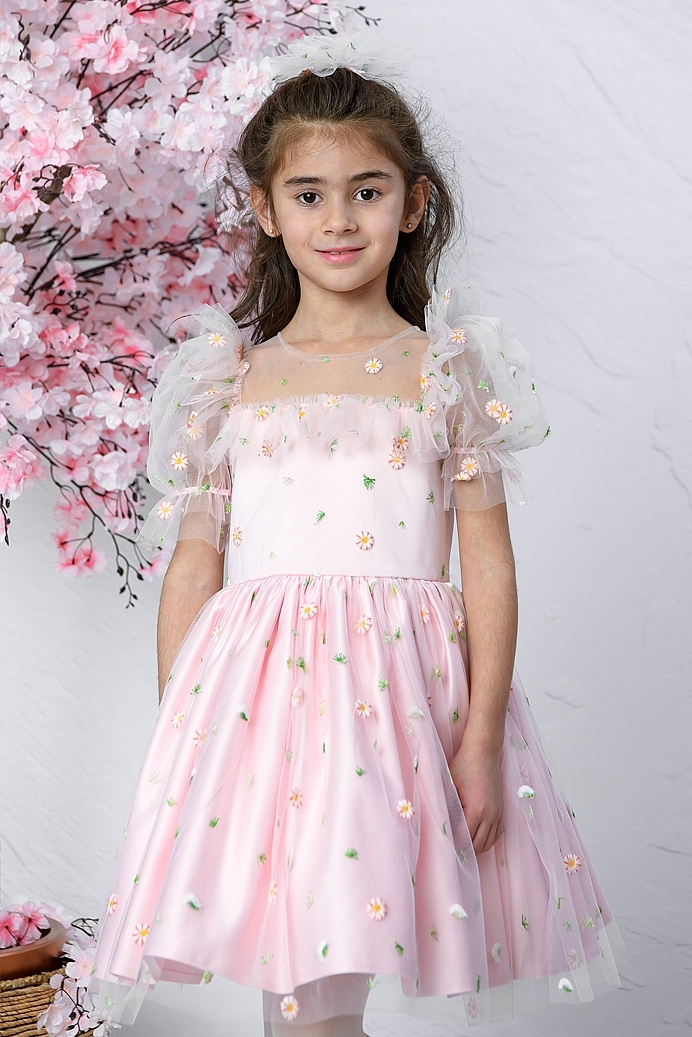 Papatya - Pink Daisy Baby Girl Dress With Hair Accessory